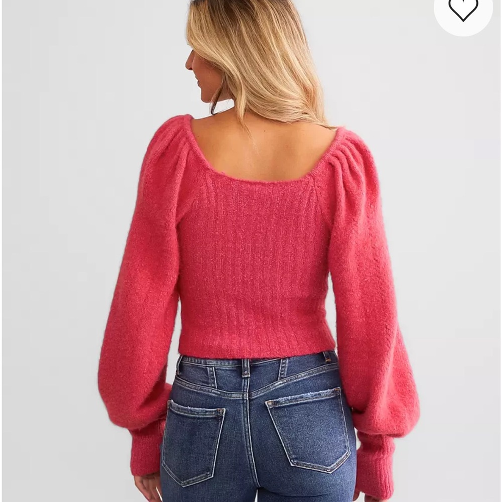 Free People Katie Cropped Sweater NWT Size Medium Pink Balloon Sleeve - Picture 3 of 7